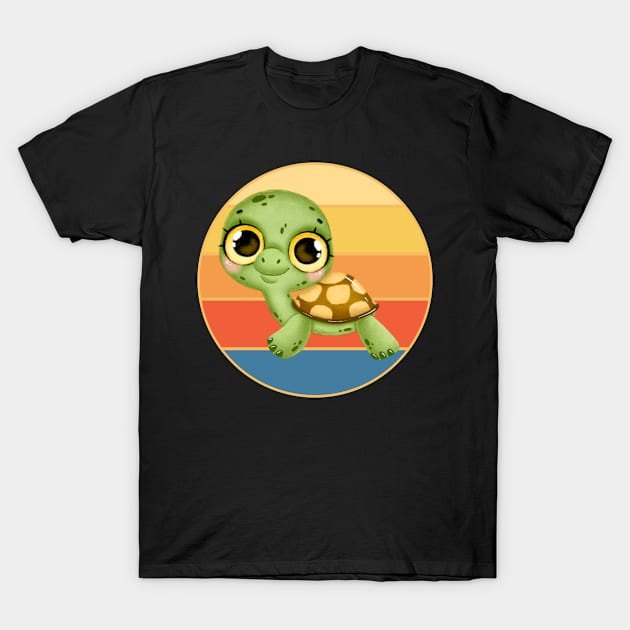 Cute Turtle Vintage Retro Sunset Marine Animal T-Shirt by Inspirational And Motivational T-Shirts